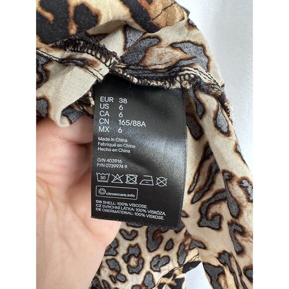 H&M Womens Cheetah Print Long Sleeve Blouse Top Peplum Wrap Size 6 - Picture 6 of 8